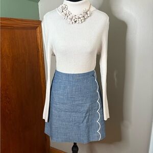 J. Crew Blue A-Line Skirt with Scalloped Trim